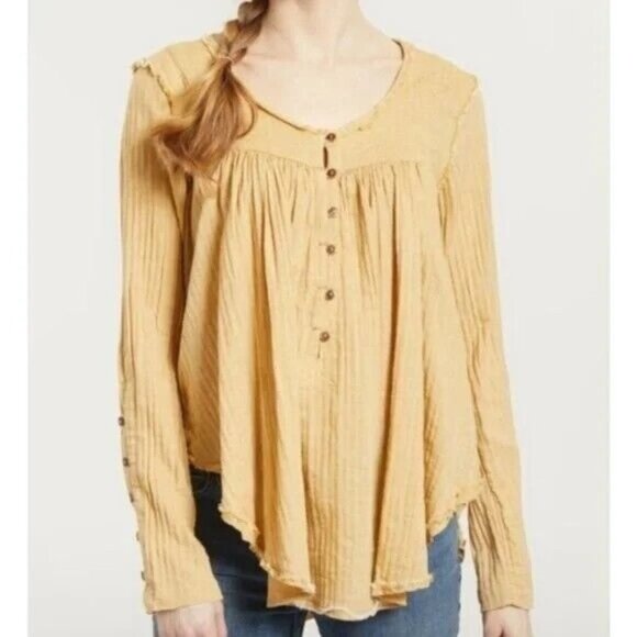 Free People We The Free Sand Dune Henley in Mustard Size XS - Picture 1 of 8